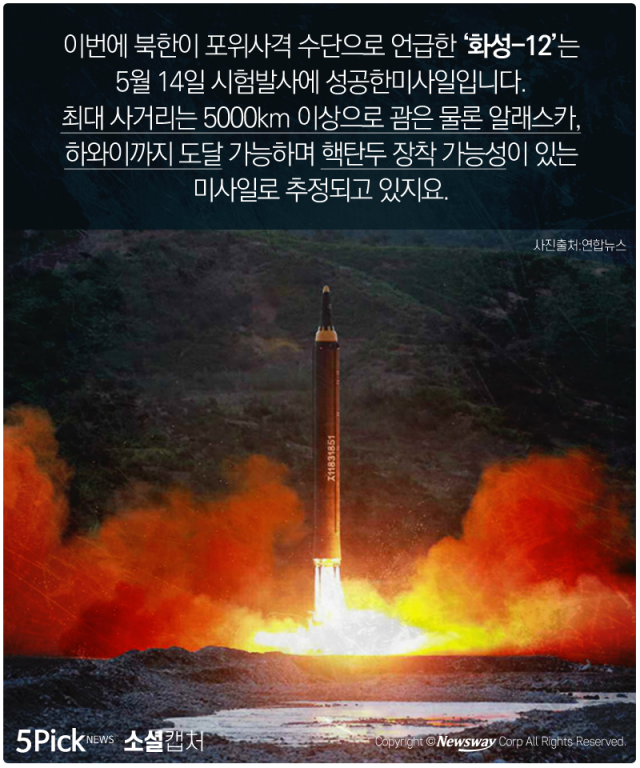  북한 괌 타격 위협···“중국‧러시아가 좋아합니다” 기사의 사진