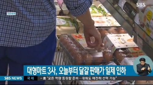 대형마트 3사, 오늘(23일)부터 달걀 판매가 폭락. 사진=SBS 뉴스 캡쳐