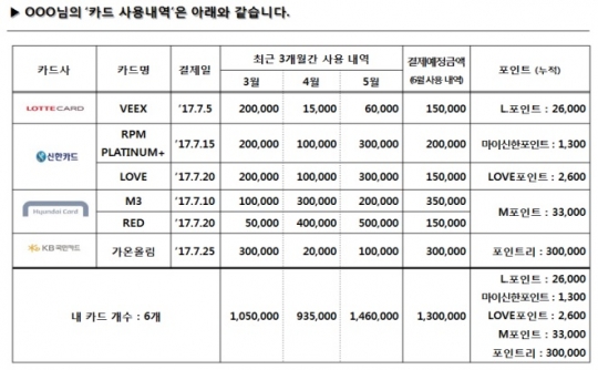 신용카드 사용내역 조회화면.[자료: 금융감독원
