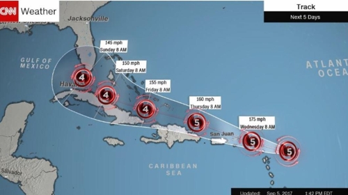 허리케인 ‘어마’,美 플로리다로 북서진···최고 등급 ‘카테고리 5’ 발달