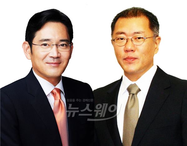 이재용 삼성전자 부회장(왼쪽)과 정의선 현대자동차 부회장. 사진=뉴스웨이DB