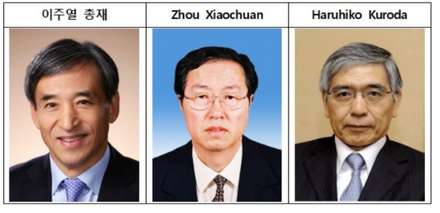 한중일 중앙은행 총재. 사진=한국은행 제공.