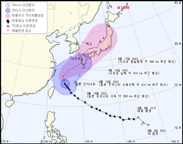  전국 맑고 일교차 커···태풍 ‘탈림’ 북상, 제주·남부 비바람