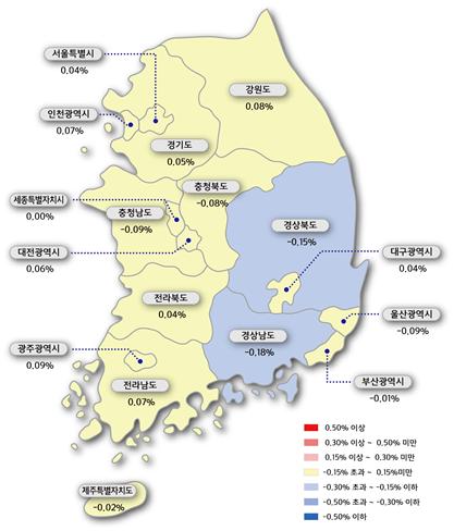 9월 3주 시도별 아파트 매매가격지수 변동률. 사진=한국감정원 제공.