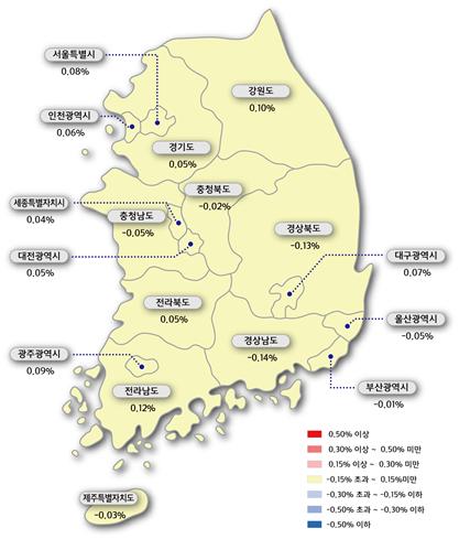 9월 4주 시도별 아파트 매매가격지수 변동률. 사진=한국감정원.