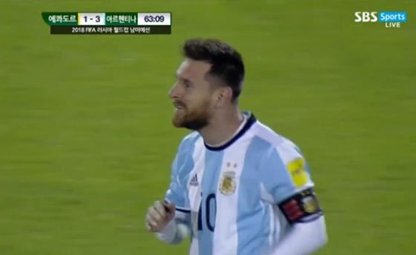 ‘메시 3골’ 아르헨티나, 에콰도르에 3-1 역전승. 사진=SBS Sports