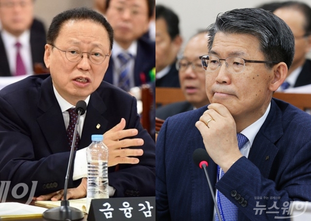 (왼쪽부터)최흥식 금융감독원장과 은성수 수출입은행장 사진=이수길 기자 leo2004@newsway.co.kr