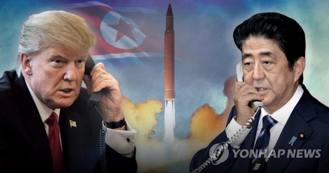 북한 미사일 발사, 트럼프-아베 전화 통화···대북 압력 강화 확인