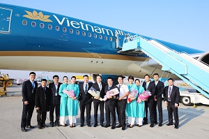 베트남항공 A350 항공기는 29일 오전 10시 승객을 태우고 VN423편으로 호치민으로 돌아갔다. 사진=베트남항공 제공