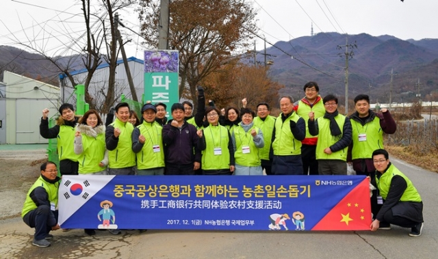 NH농협은행이 중국공상은행(ICBC) 서울지점 임직원과 경기도 파주 산머루 마을을 찾아 농촌일손돕기를 실시했다. 사진=NH농협은행 제공