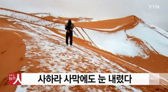 사하라 사막에 눈내려. 사진=YTN 뉴스 캡쳐