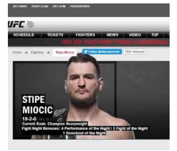 미오치치, UFC 역사상 최초 헤비급 3차 방어 성공···은가누에 ‘판정승’ 사진=UFC홈페이지 캡처