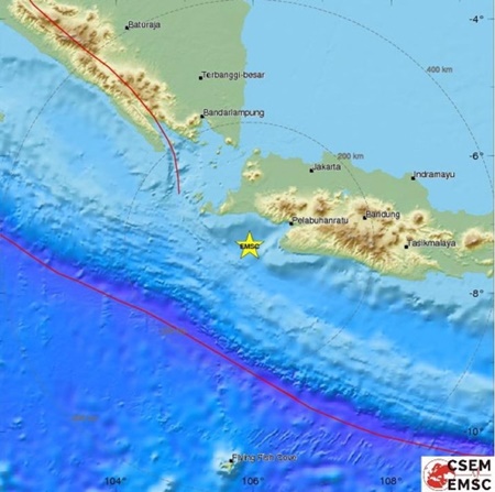 인도네시아 자바섬 규모 6.4 지진 발생. 사진=유럽지중해지진센터(EMSC) 홈페이지 캡처