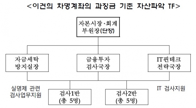 ‘이건희 차명계좌의 과징금 기준 자산 파악 태스크포스(TF)’ 구성도. 자료=금융감독원