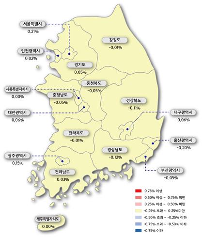 2월 4주 시도별 아파트 매매가격지수 변동률. 사진=한국감정원 제공.