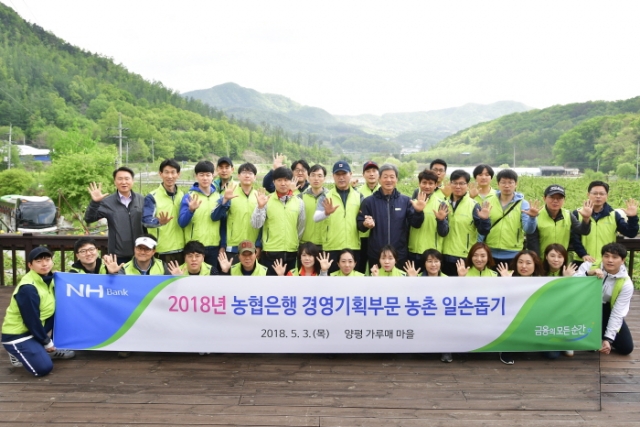 지난 3일 최창수 NH농협은행 경영기획부문 수석부행장과 직원 30여명이 경기도 양평군 지평면 가루매마을을 찾았다. 사진=NH농협은행 제공