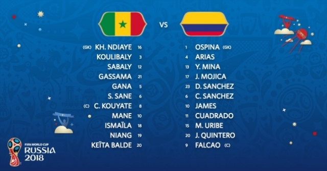 세네갈과 콜롬비아의 선발 구성. 사진=FIFA 홈페이지 캡처