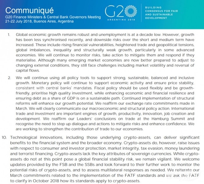 G20가 공동서명을 통해 암호화폐를 논의했다. 사진=G20공동선언문 캡쳐.