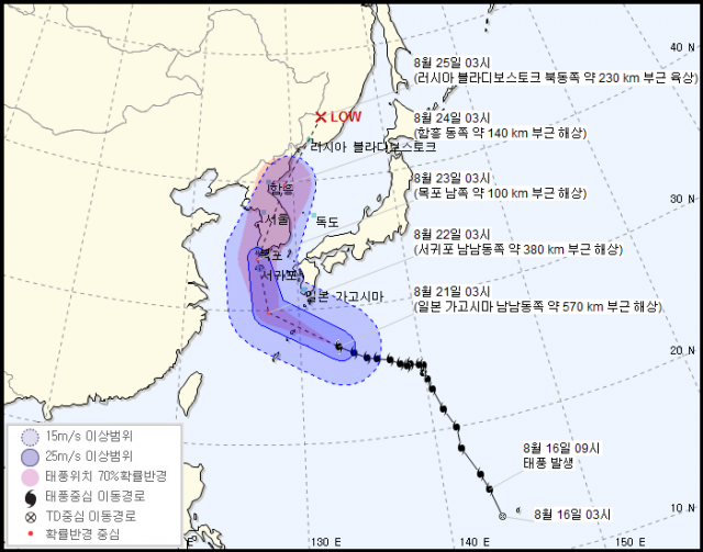 제19호 태풍 ‘솔릭’, 제주도→한반도 관통···최대 400㎜ 폭우
