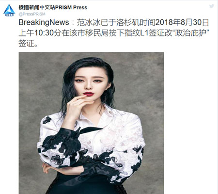 ‘탈세 의혹’ 판빙빙, 미국 망명설 불거져···‘망명’ 뜻은?