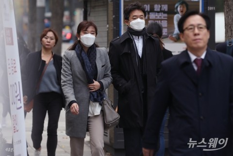 출근길 찬바람 ‘쌩쌩’···미세먼지 ‘나쁨’