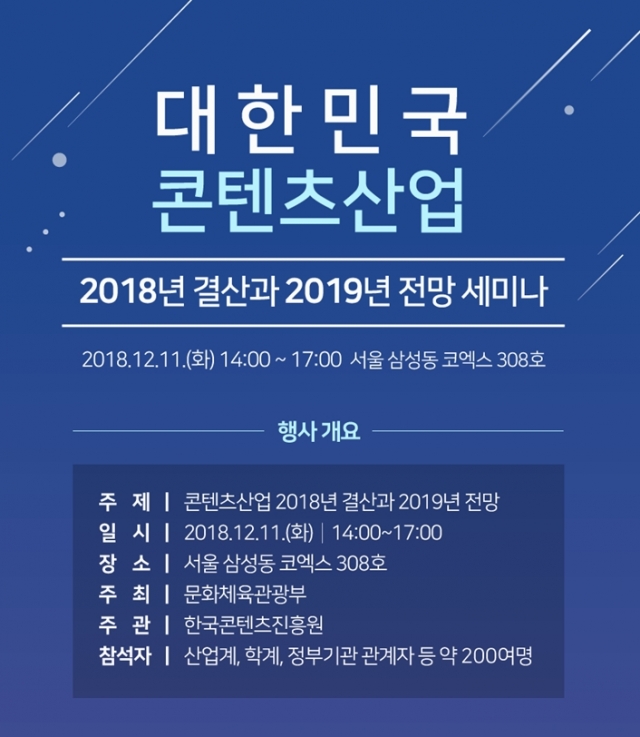 한콘진, ‘콘텐츠산업 2018년 결산과 2019년 전망’ 세미나 개최