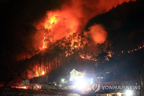 양양 산불, 이틀째 진화작업 난항···산림 20ha 소실·주민 대피