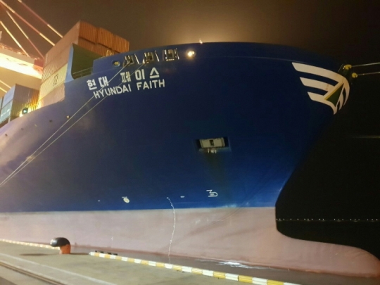 아이허브(iHerb)가 인천항으로 보낸 해상 초도물량을 싣고 온 현대 페이스호.