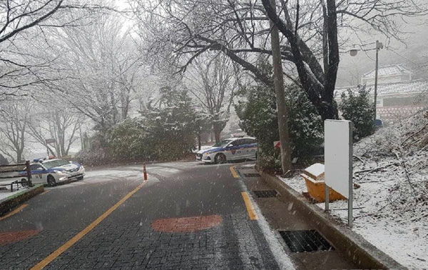 부산 올 겨울 첫 눈···일부 도로 교통통제
