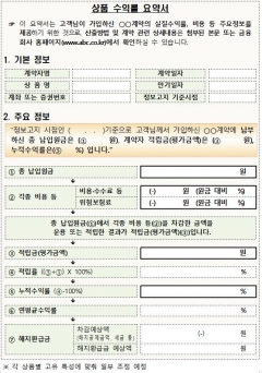 ‘상품 수익률 요약서’ 서식안. 자료=금융감독원