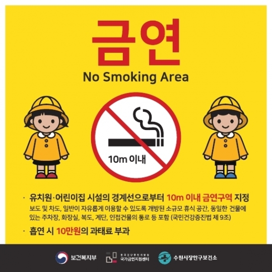 수원시, 어린이집·유치원 주변 금연구역 지정···흡연시 과태료 10만 원 기사의 사진