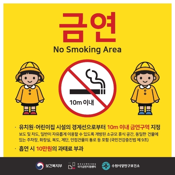 수원시, 어린이집·유치원 주변 금연구역 지정···흡연시 과태료 10만 원