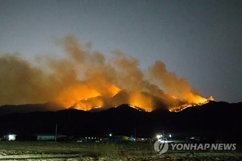 구미 산불 밤새 이어져···산림 10㏊ 소실 인명피해 없어. 사진=연합뉴스