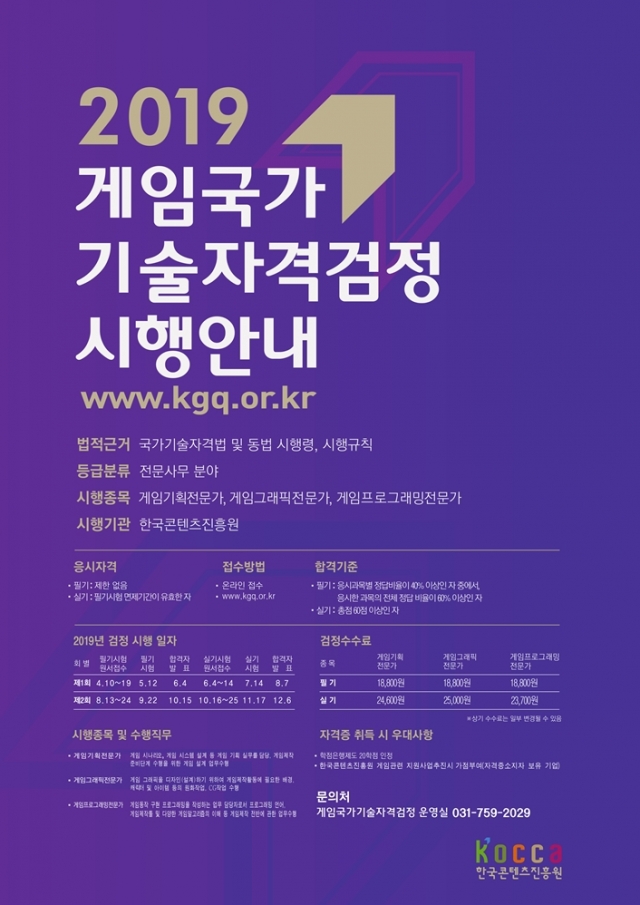 한콘진, ‘2019 게임국가기술자격검정’ 접수
