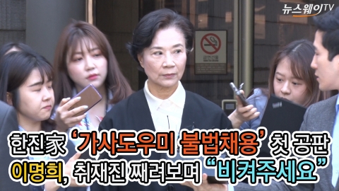 '가사도우미 불법채용' 첫 공판···이명희, 취재진 째려보며 “비켜주세요”