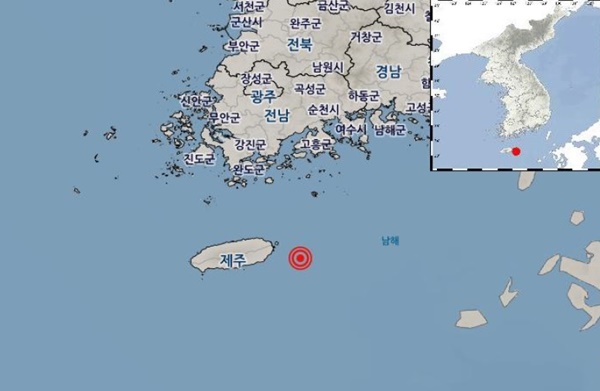 제주 서귀포 인근 해역서 규모 2.4 지진 발생.