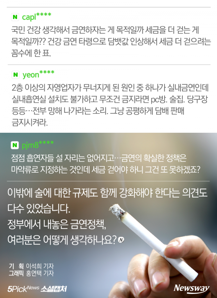 정부 금연종합대책에 네티즌 “세금은 걷어야겠고···” 기사의 사진