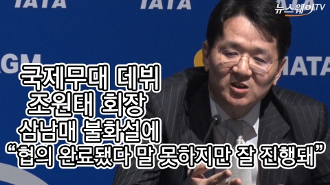 국제무대 데뷔 조원태 회장···삼남매 불화설에 “협의 끝났다 말 못하지만 잘 진행”