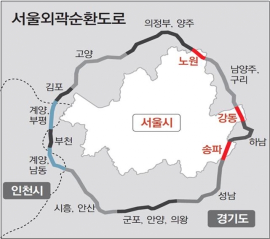 서울외곽순환고속도로 위치도.