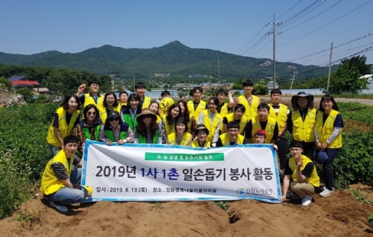 13일 강화행복나들이불은마을을 방문해 농가 일손 돕기에 나선 인천도시공사 직원들.