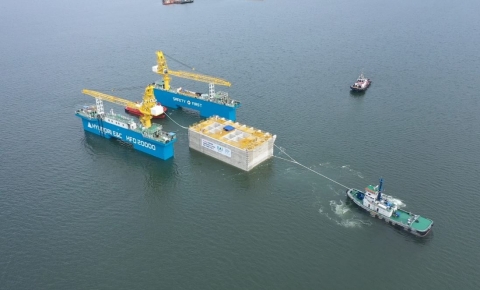 현대건설, 싱가포르서 아파트 12층 규모 케이슨 진수식 열어