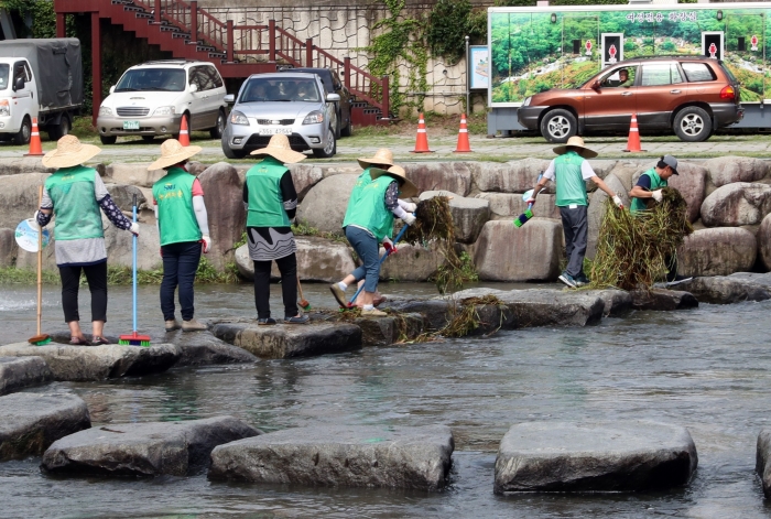 장흥군청 공무원들, 장흥 물축제 앞서 막바지 청소 ‘구슬땀’ 기사의 사진