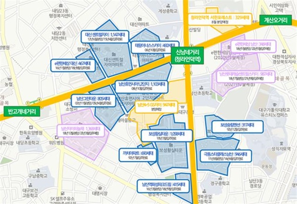 대구시 중구 남산동 일대 재개발 지도(사진제공=서한)