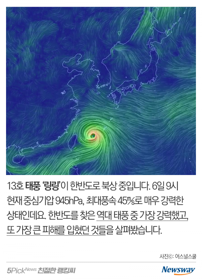 공포의 ‘링링’···역대 가장 강력했던 태풍들 보니 기사의 사진