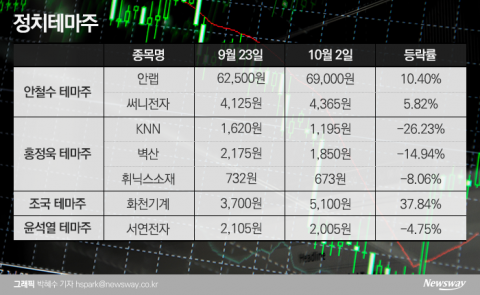 안철수·홍정욱·조국····다시 주목받는 정치테마주