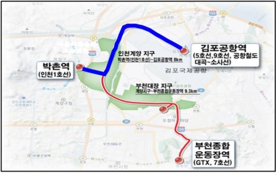 인천계양지구 시범사업 노선(박촌역∼김포공항역, L=8km)