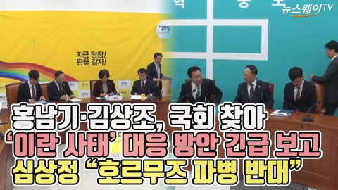 홍남기·김상조, 국회 찾아 ‘이란 사태’ 대응 방안 긴급 보고···심상정 “호르무즈 파병 반대”