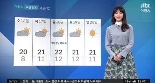 김민아 기상캐스터, 발열 증세 자가 격리···JTBC ‘아침&’결방