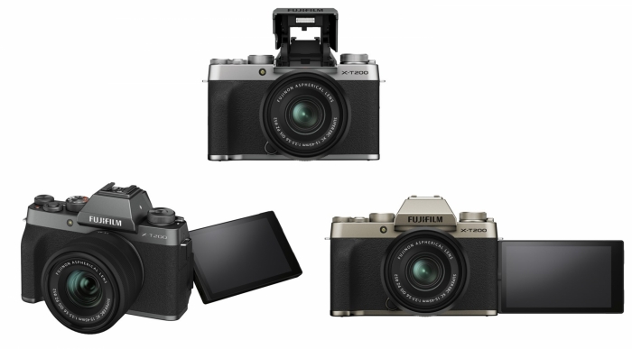 X-T200의 공식 가격은 XC15-45mm 렌즈 키트 포함 94만9000원이며, 색상은 실버와 다크실버, 샴페인 골드 3종으로 출시됐다. 사진=후지필름 제공