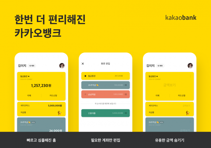 카카오뱅크, 모바일 앱 전면 개편···금융 플랫폼 기능 강화 기사의 사진